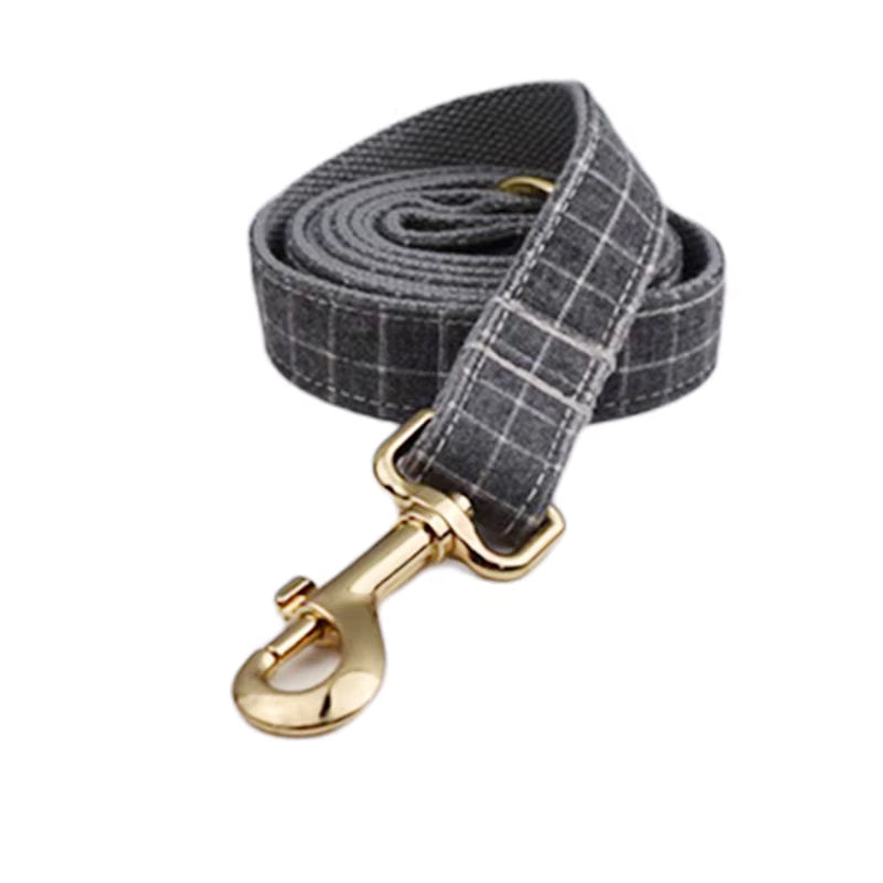 PERSONALIZED GRAY PLAID CLASSIC DOG WALK SET