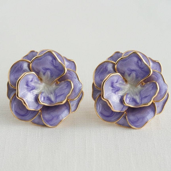 FRENCH STYLE CAMELLIA FLOWER STUD EARRINGS