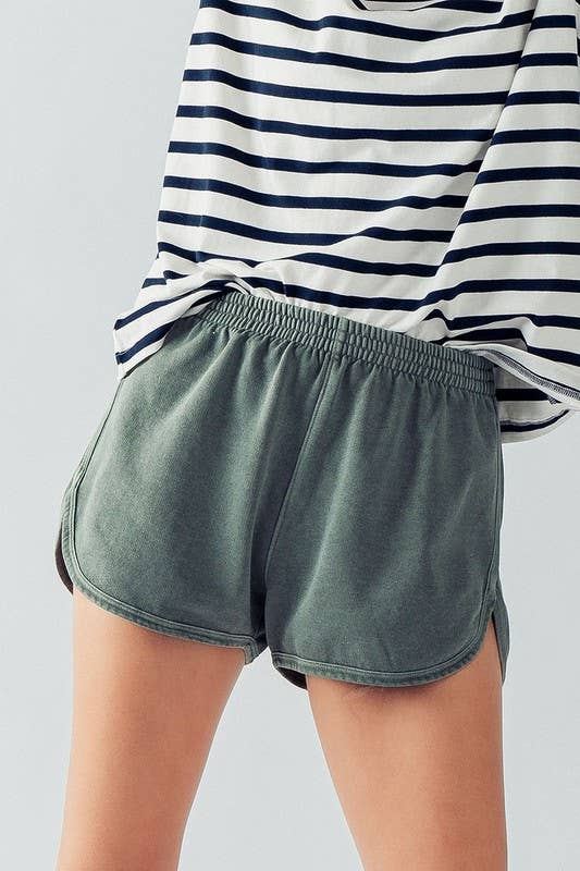 Army green comfy lounge shorts with stretch waistband