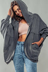 ORGANIC COTTON EXPOSED SEAM HOODED SHRUG JACKET