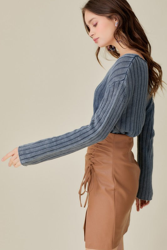 KNITTED WASHED CROP SWEATER