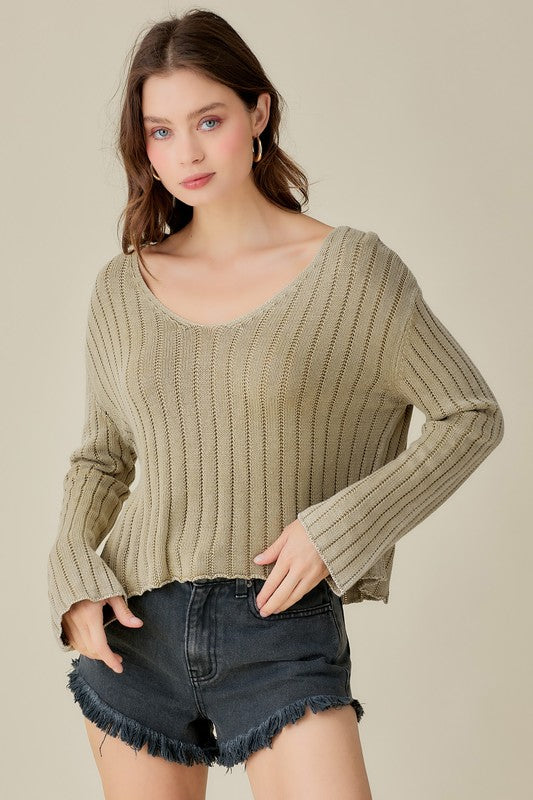 KNITTED WASHED CROP SWEATER