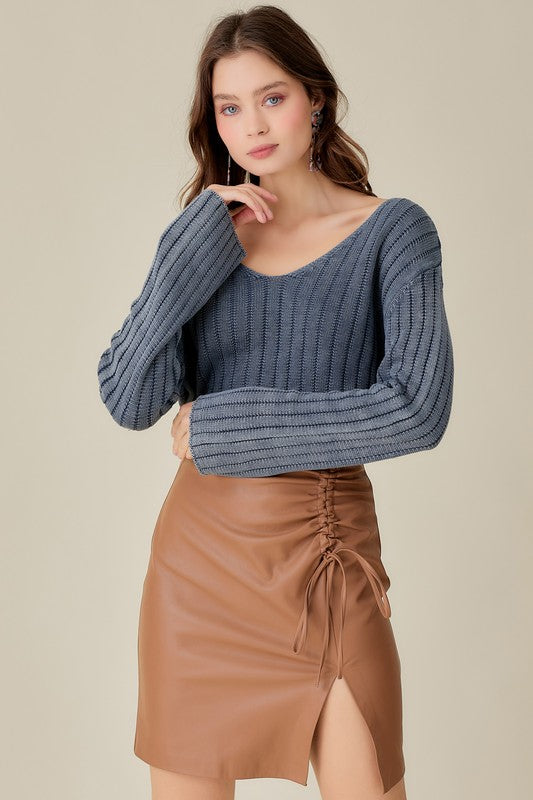 KNITTED WASHED CROP SWEATER