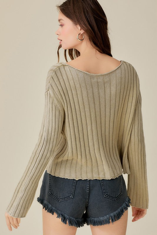 KNITTED WASHED CROP SWEATER