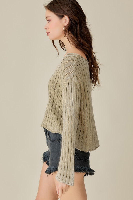 KNITTED WASHED CROP SWEATER