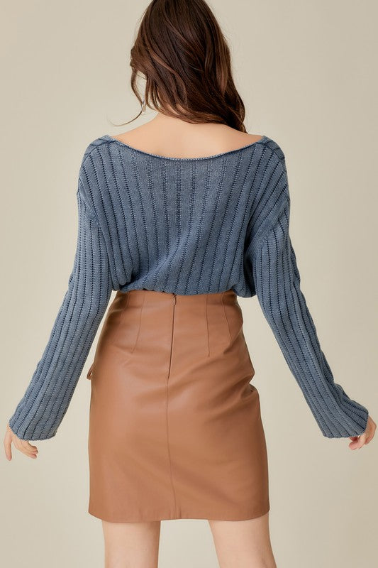 KNITTED WASHED CROP SWEATER