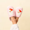 FUZZY PINK SANTA SLIPPERS