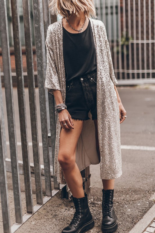 SEQUIN OPEN FRONT DUSTER KIMONO