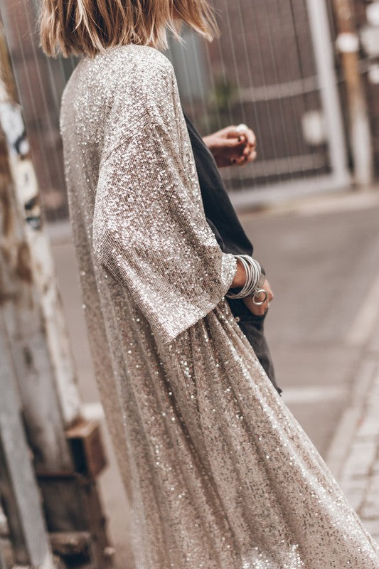 SEQUIN OPEN FRONT DUSTER KIMONO