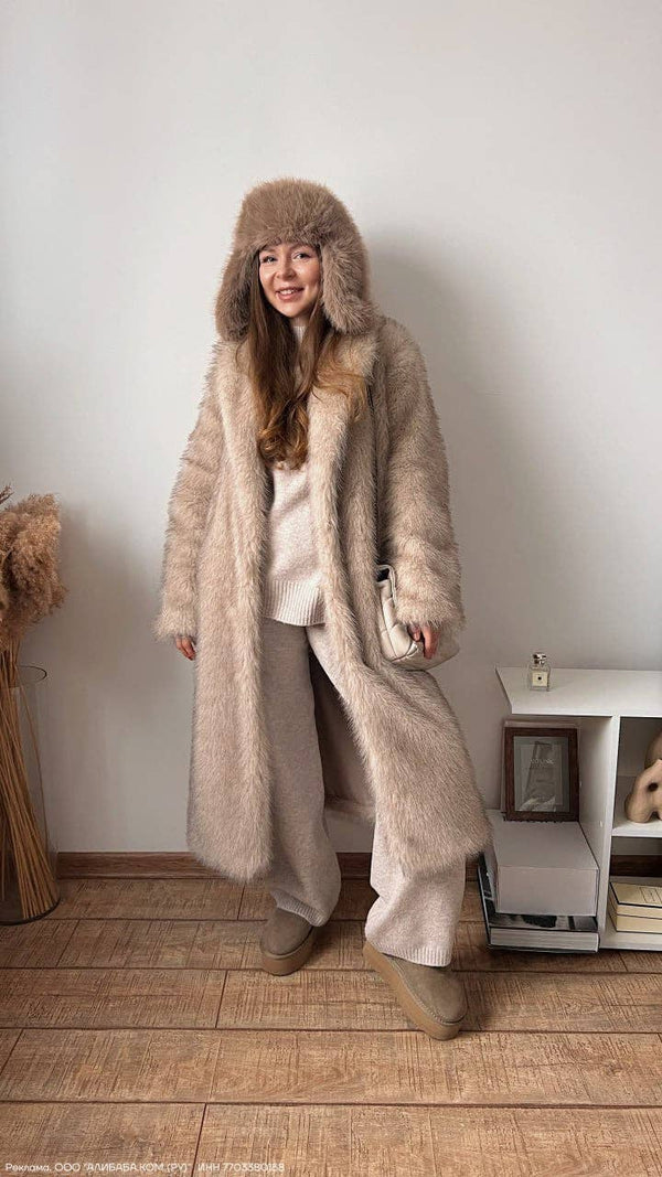 COZY NECK SIDE SLIT SWEATER & WIDE PANT SET