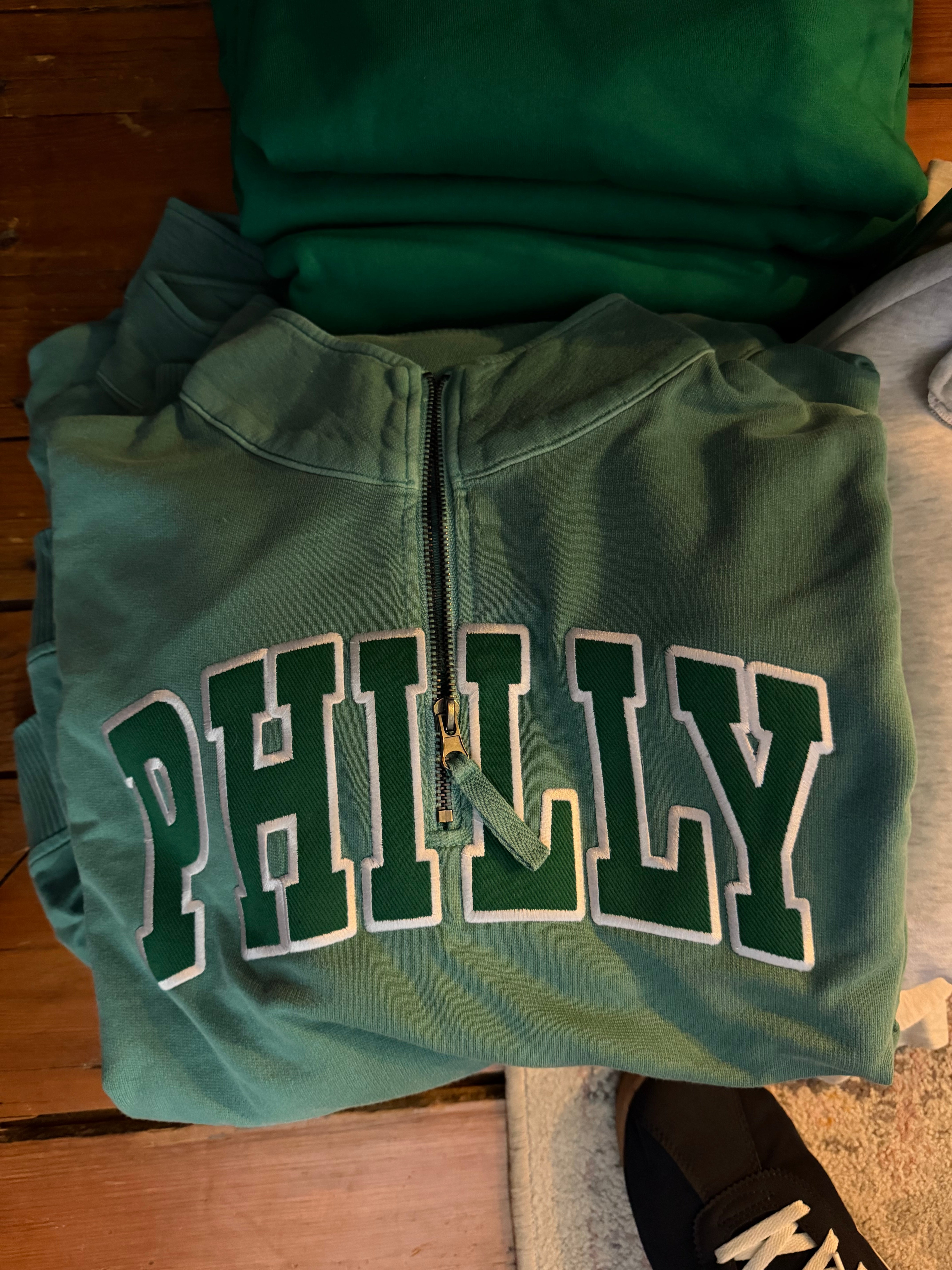 Green on Green Philly 1/4 Zip Pullover