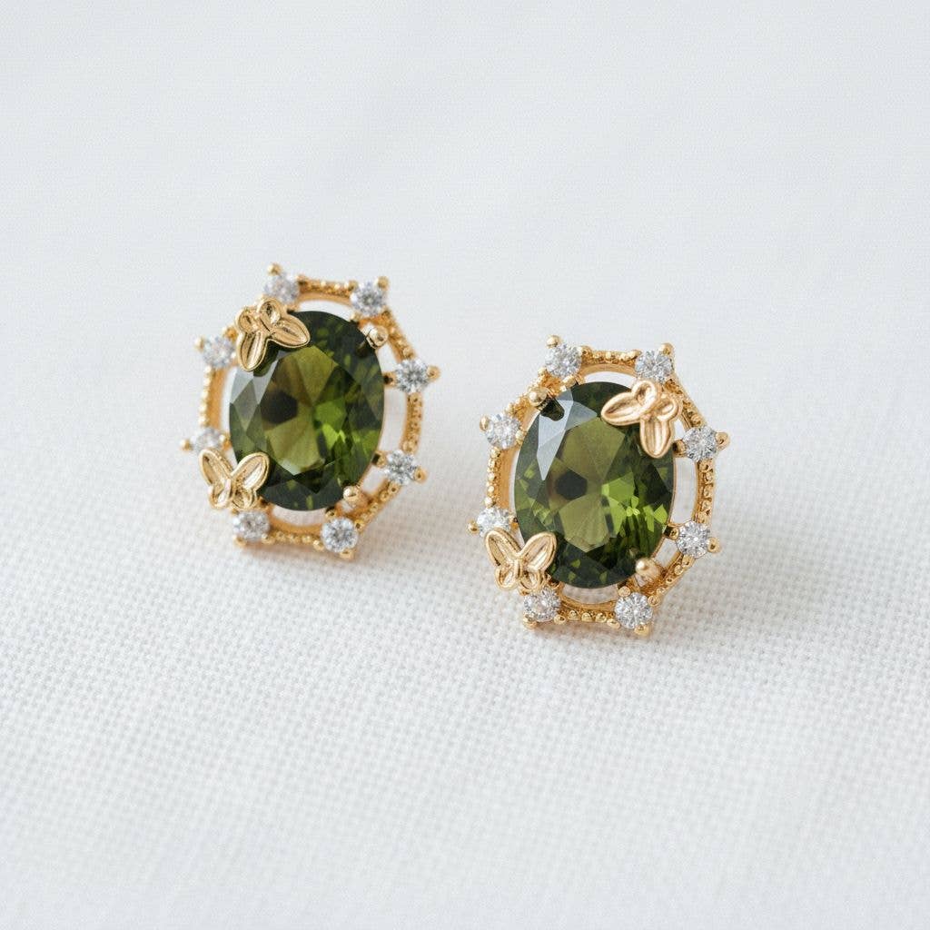 ELEGANT OLIVE GREEN GEMSTONE EARRINGS
