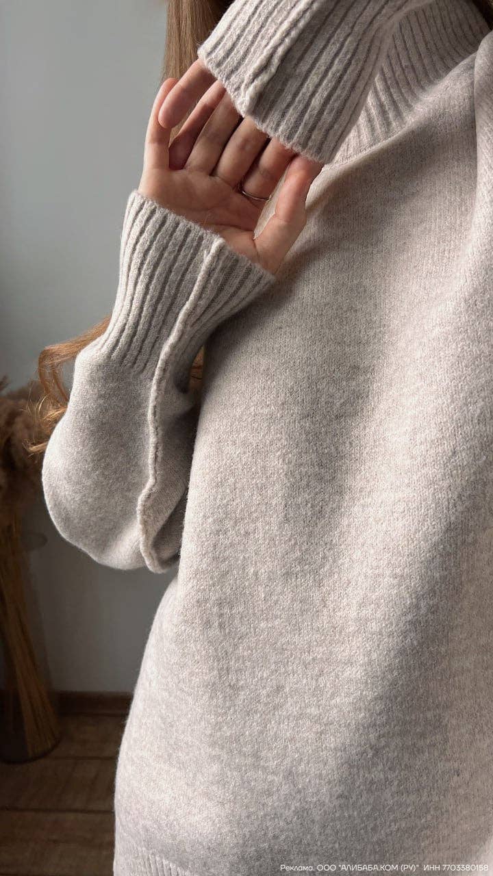 COZY NECK SIDE SLIT SWEATER & WIDE PANT SET