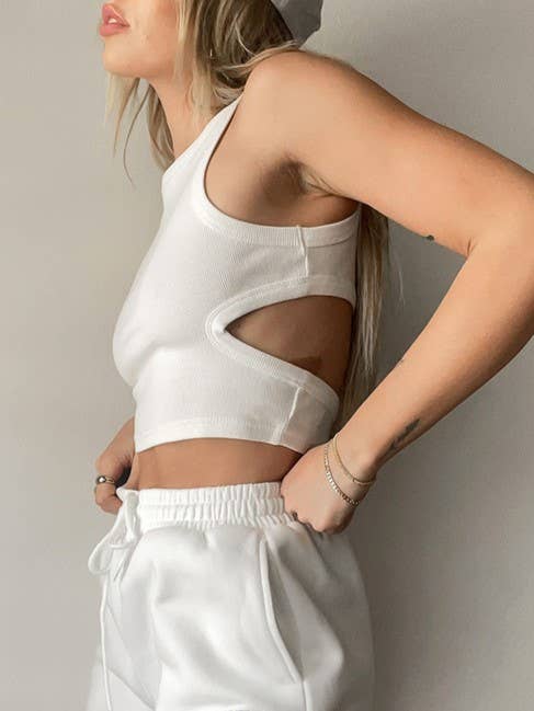 WEST COAST RIB KNIT TANK W/ CUTOUT