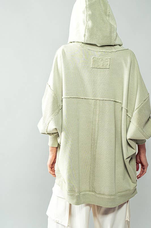 ORGANIC COTTON EXPOSED SEAM HOODED SHRUG JACKET