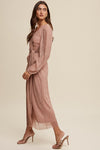 GLITTERED WRAP STYLE LONG SLEEVE MAXI DRESS-SALE