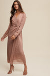 GLITTERED WRAP STYLE LONG SLEEVE MAXI DRESS-SALE