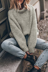 GREY CHUNKY KNIT TURTLE NECK DROP SHOULDER SWEATER