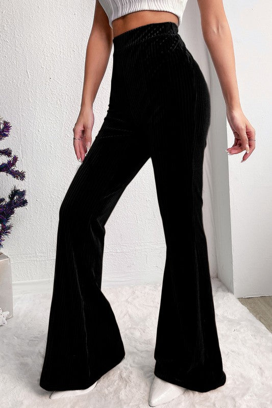 SOLID COLOR HIGH WAIST FLARE CORDUROY PANTS