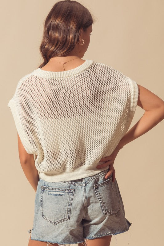 CROCHET CROPPED PULLOVER VEST SWEATER