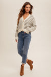 STRIPE & CHECKER MIXED CROP SWEATER CARDIGAN