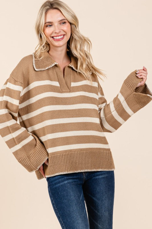 STRIPE PATTERN KNIT SWEATER