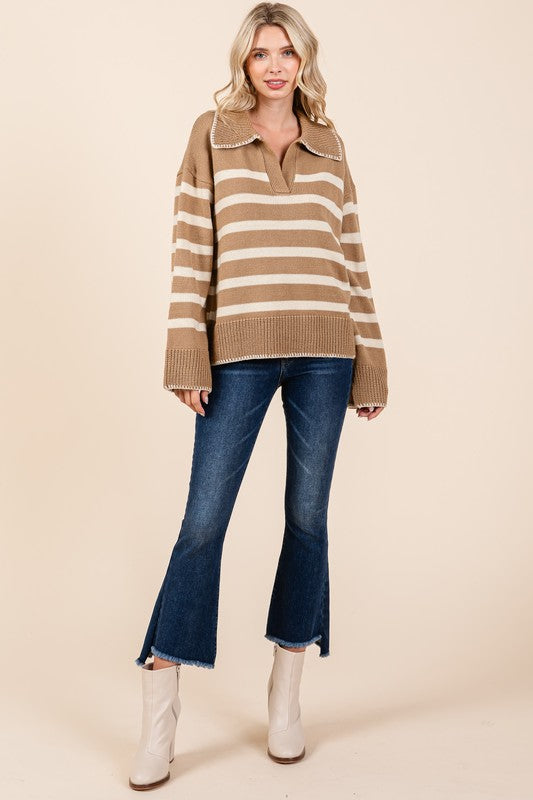 STRIPE PATTERN KNIT SWEATER