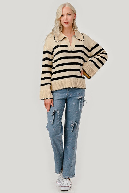 STRIPE PATTERN KNIT SWEATER