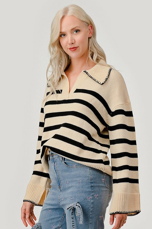 STRIPE PATTERN KNIT SWEATER