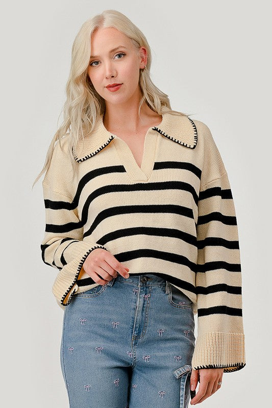 STRIPE PATTERN KNIT SWEATER