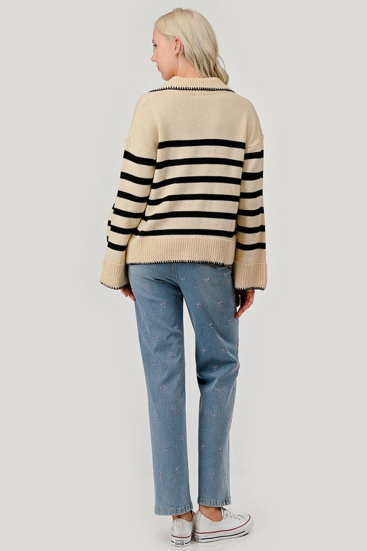 STRIPE PATTERN KNIT SWEATER