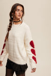 GIVE LOVE FUZZY HEART SLEEVE SWEATER