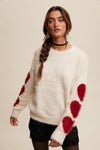 GIVE LOVE FUZZY HEART SLEEVE SWEATER