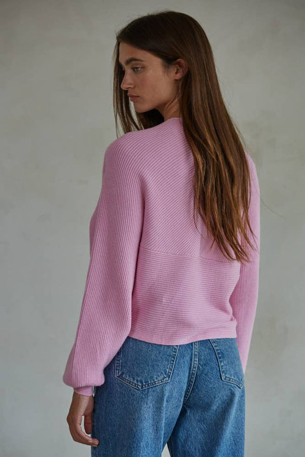 KNIT OVERLAPPED SWEATER TOP: VANILLA