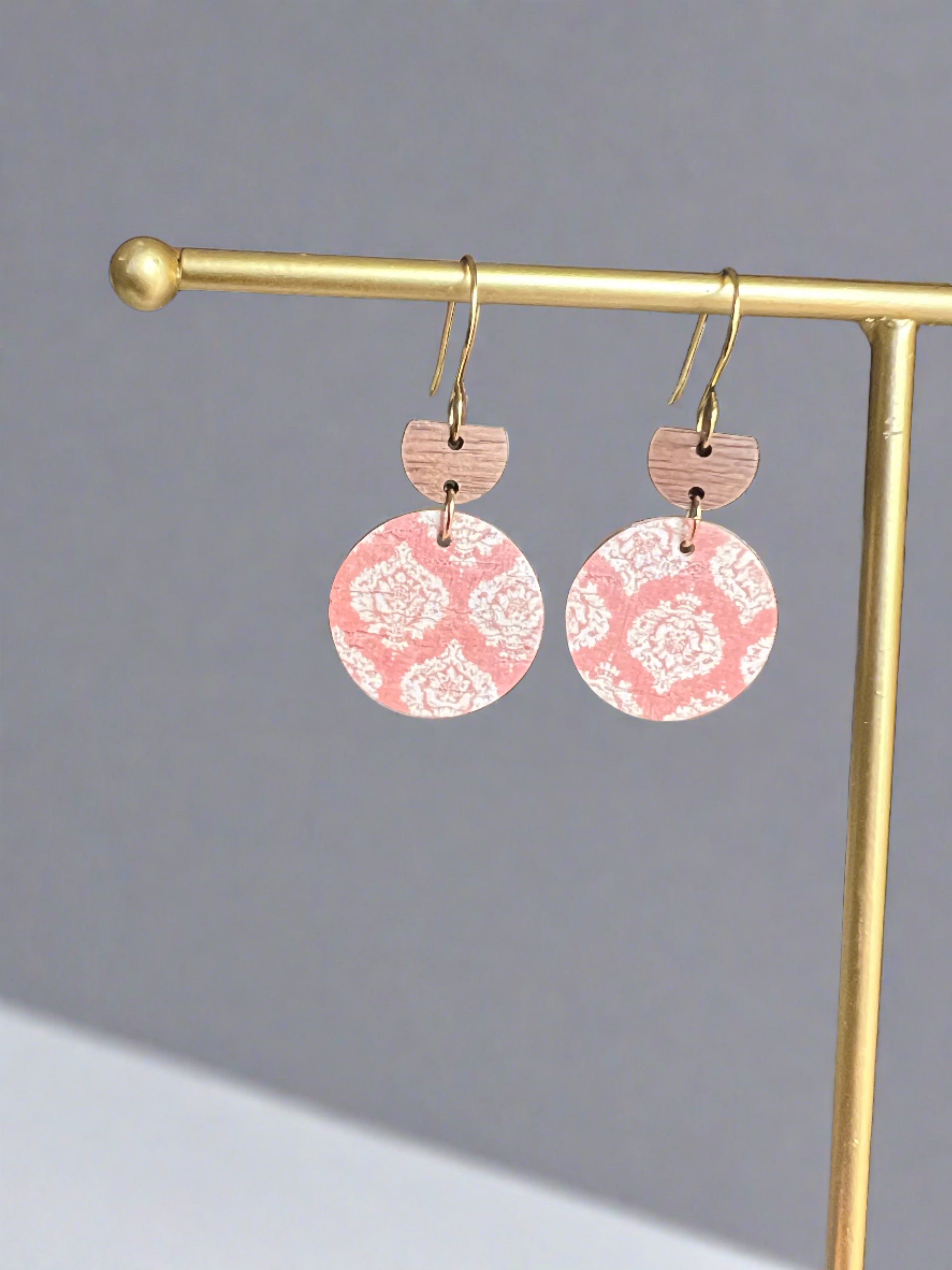 PINK WOODEN DISC EARRINGS