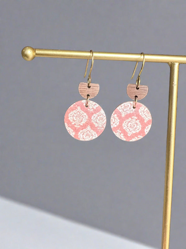 PINK WOODEN DISC EARRINGS