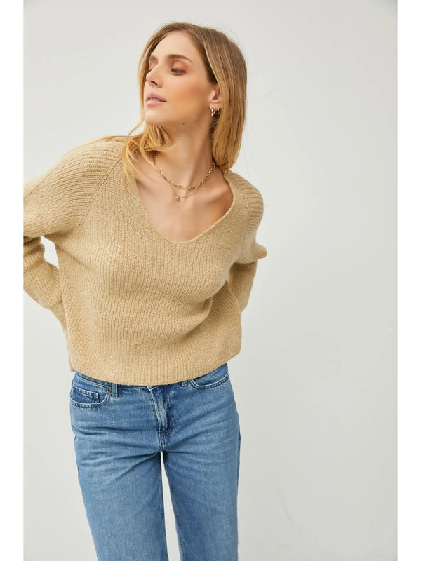 BOXY CROPPED V-NECK SWEATER