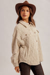 QUILTED KNIT OVERSIZED BUTTON DOWN SHACKET WITH POCKETS