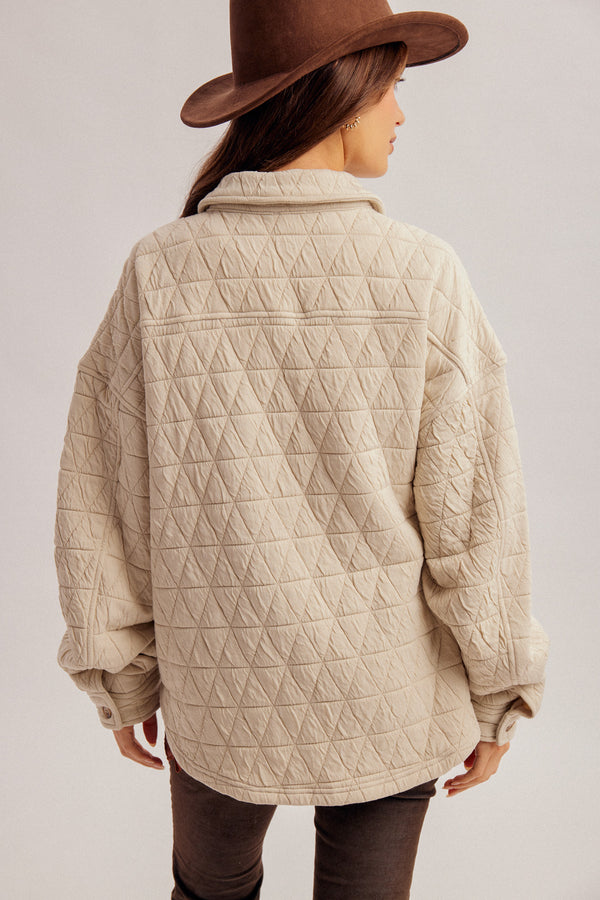 QUILTED KNIT OVERSIZED BUTTON DOWN SHACKET WITH POCKETS