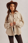 QUILTED KNIT OVERSIZED BUTTON DOWN SHACKET WITH POCKETS
