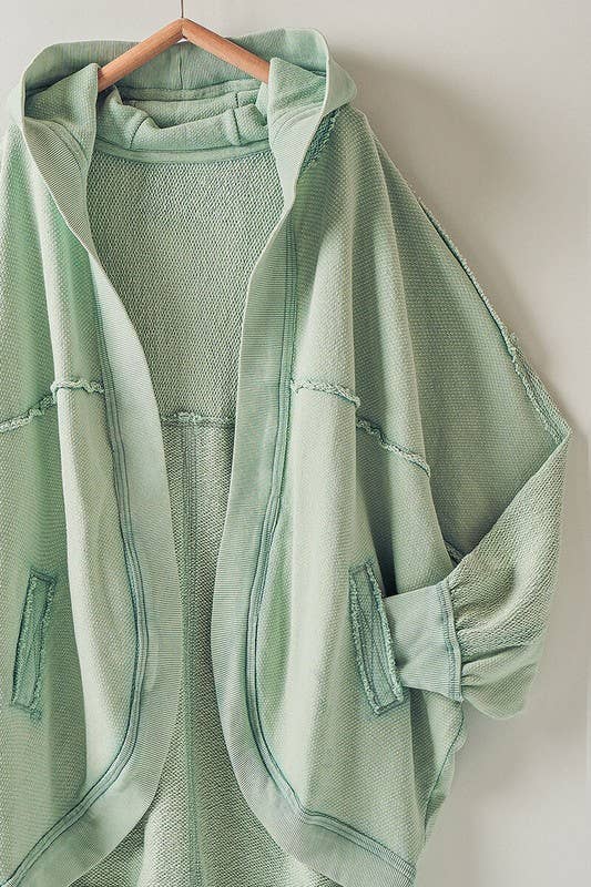 ORGANIC COTTON EXPOSED SEAM HOODED SHRUG JACKET