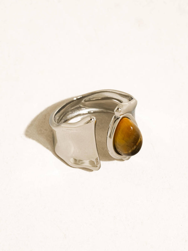 Jaspe Silver Non-Tarnish Tiger Eye Statement Ring