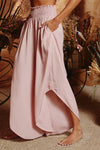 SOFT BLUSH WOVEN SMOCKED WAISTBAND WIDE LEG PANTS