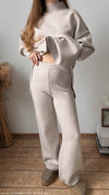 COZY NECK SIDE SLIT SWEATER & WIDE PANT SET