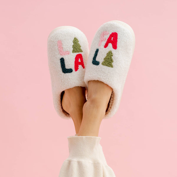 CHRISTMAS HOLIDAY FUZZY SLIPPERS - FA LA LA