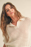 SALE-CROCHET KNITTED COLLARED TOP CREAM-SALE