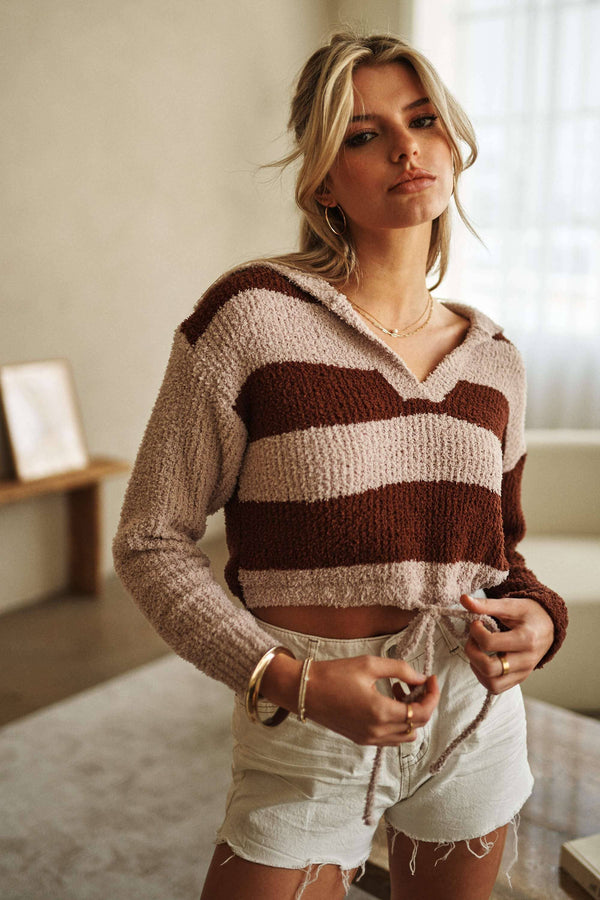 V NECK TERRY SWEATER