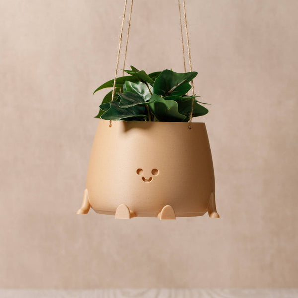 HANGING HAPPY POT - LIGHT WOOD