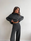 COZY NECK SIDE SLIT SWEATER & WIDE PANT SET