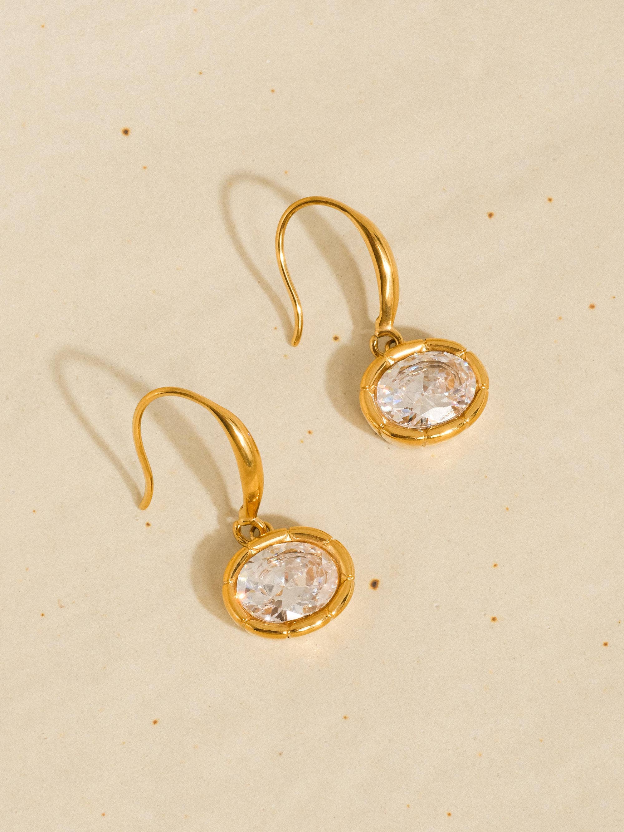 Rebekah 18K Gold Non-Tarnish Oval CZ Earrings